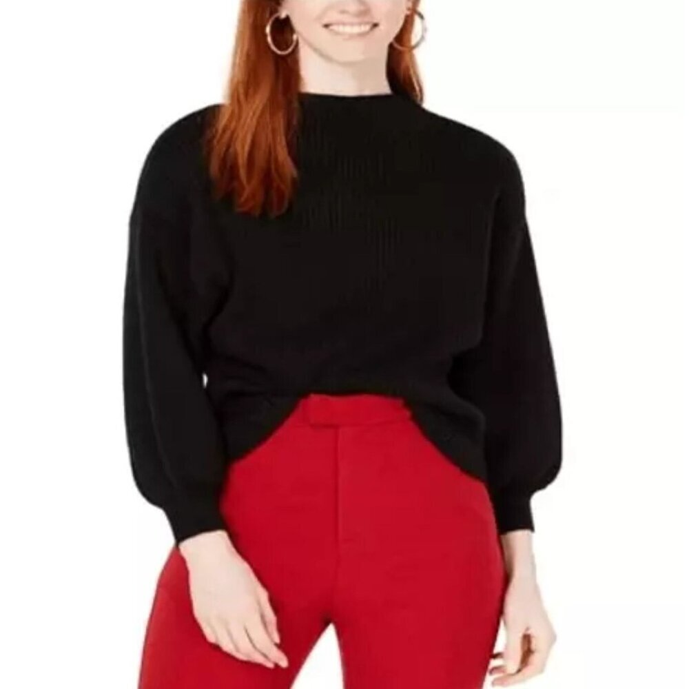 LINE & DOT Revolve Crop Sweater Women's S Black Balloon Sleeve Rib Knit Luxury